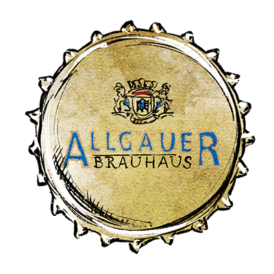 Kronkorken mit Logo von Allgäuer Brauhaus und Wappen im oberen Bereich.