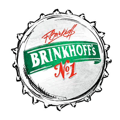Kronkorken mit Logo von Brinkhoffs No 1 in grüner und roter Gestaltung.