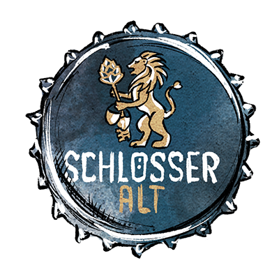 Kronkorken mit dem Schriftzug Schlösser Alt und einem Löwen mit Schlüssel im oberen Bereich.