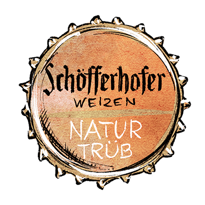 Kronkorken mit dem Schriftzug Schöfferhofer Weizen und dem Zusatz Naturtrüb im unteren Bereich.