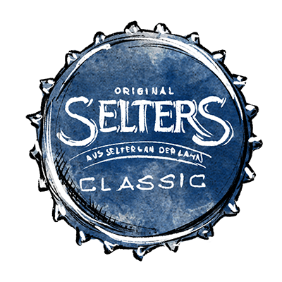 Kronkorken mit dem Schriftzug Selters Classic und dem Zusatz Original Selters aus der Lahn.