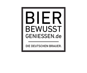 Schwarz-weißes Logo mit dem Text Bier bewusst genießen Punkt de und Die deutschen Brauer.